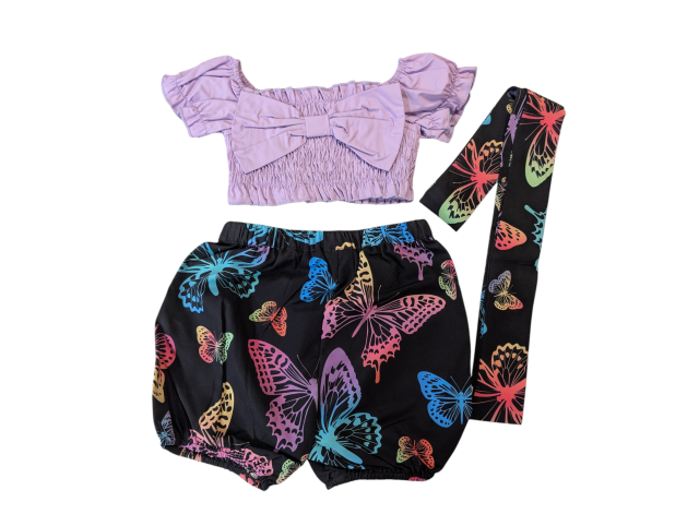 Off Shoulder Bow Top and Butterfly Shorts Set