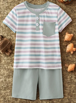 Sage Striped T-Shirt and Shorts Set