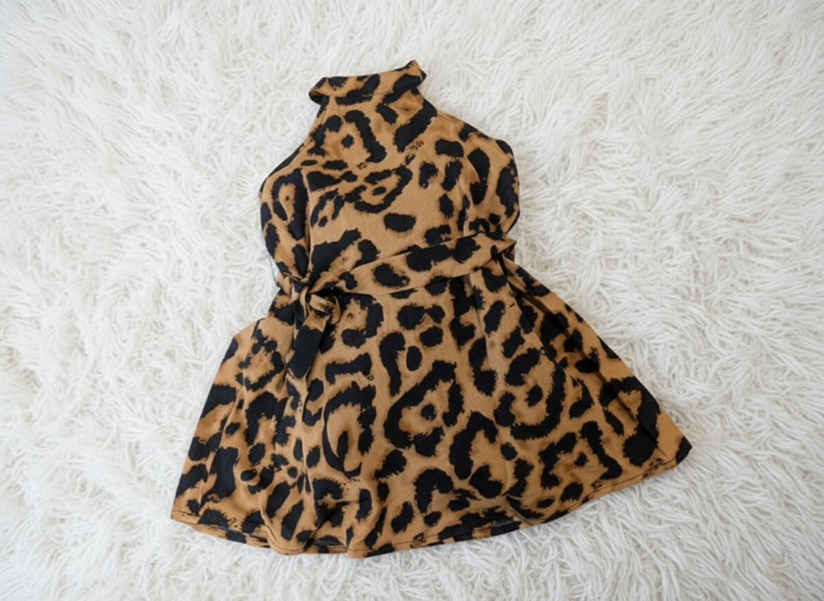 High Neck Leopard Dress