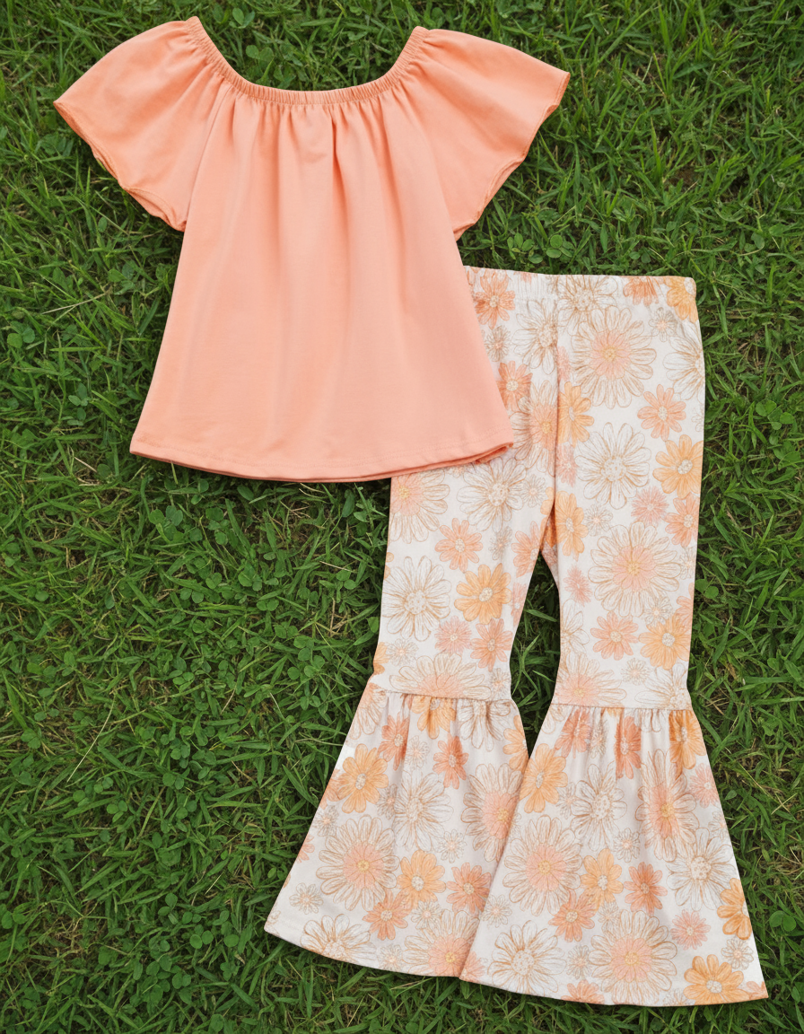 Top and Floral Bell Bottom Pant Set