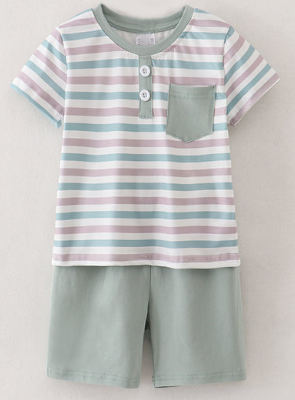 Sage Striped T-Shirt and Shorts Set