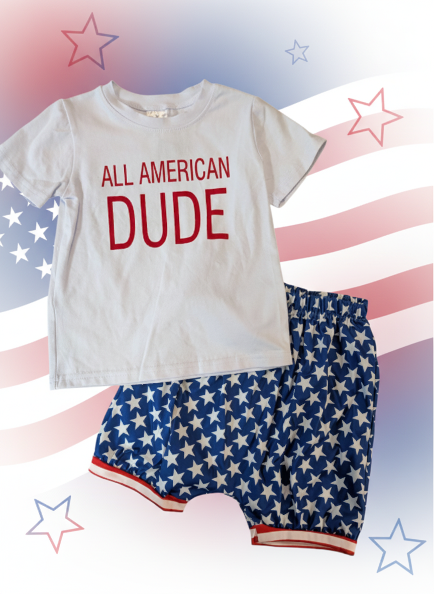 All American Dude T-Shirt and Star Shorts Set