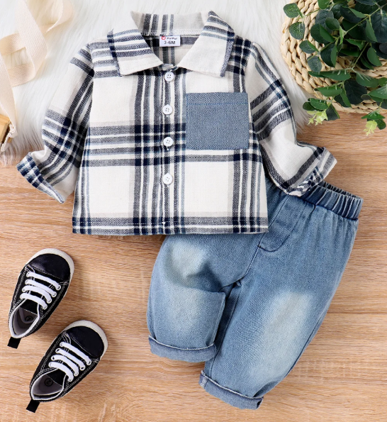 Blue Flannel Long Sleeve and Jean Set