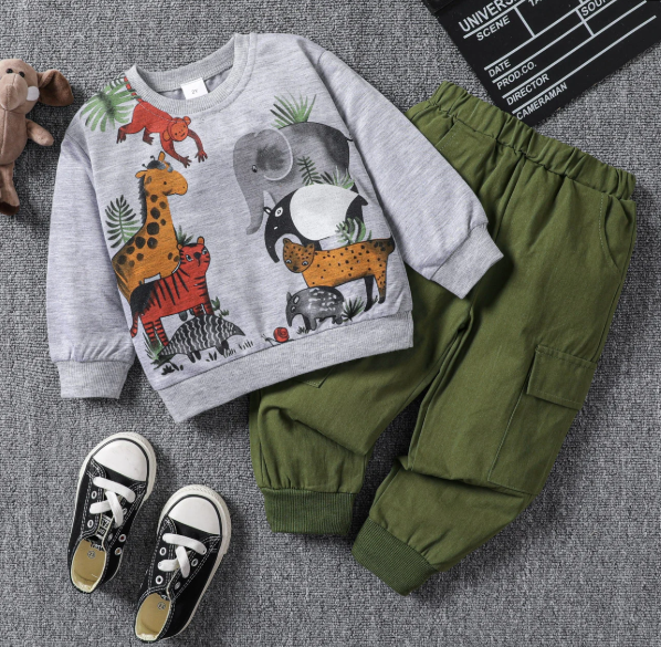 Animal Print Long Sleeve and Cargo Pant Set