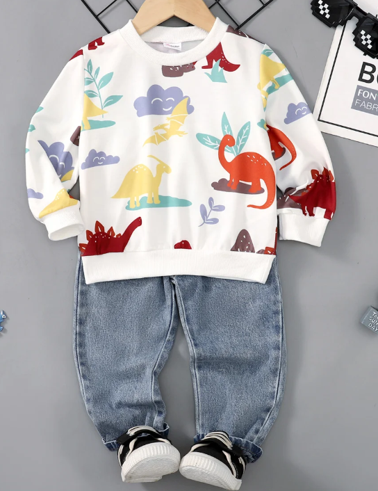 Dinosaur Sweatshirt and Jeans Set