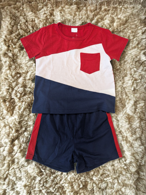 Color Block Pocket T-Shirt and Shorts Set