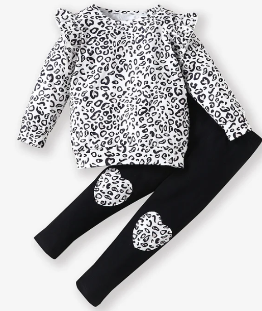 Leopard Print Heart Long Sleeve and Pant Set